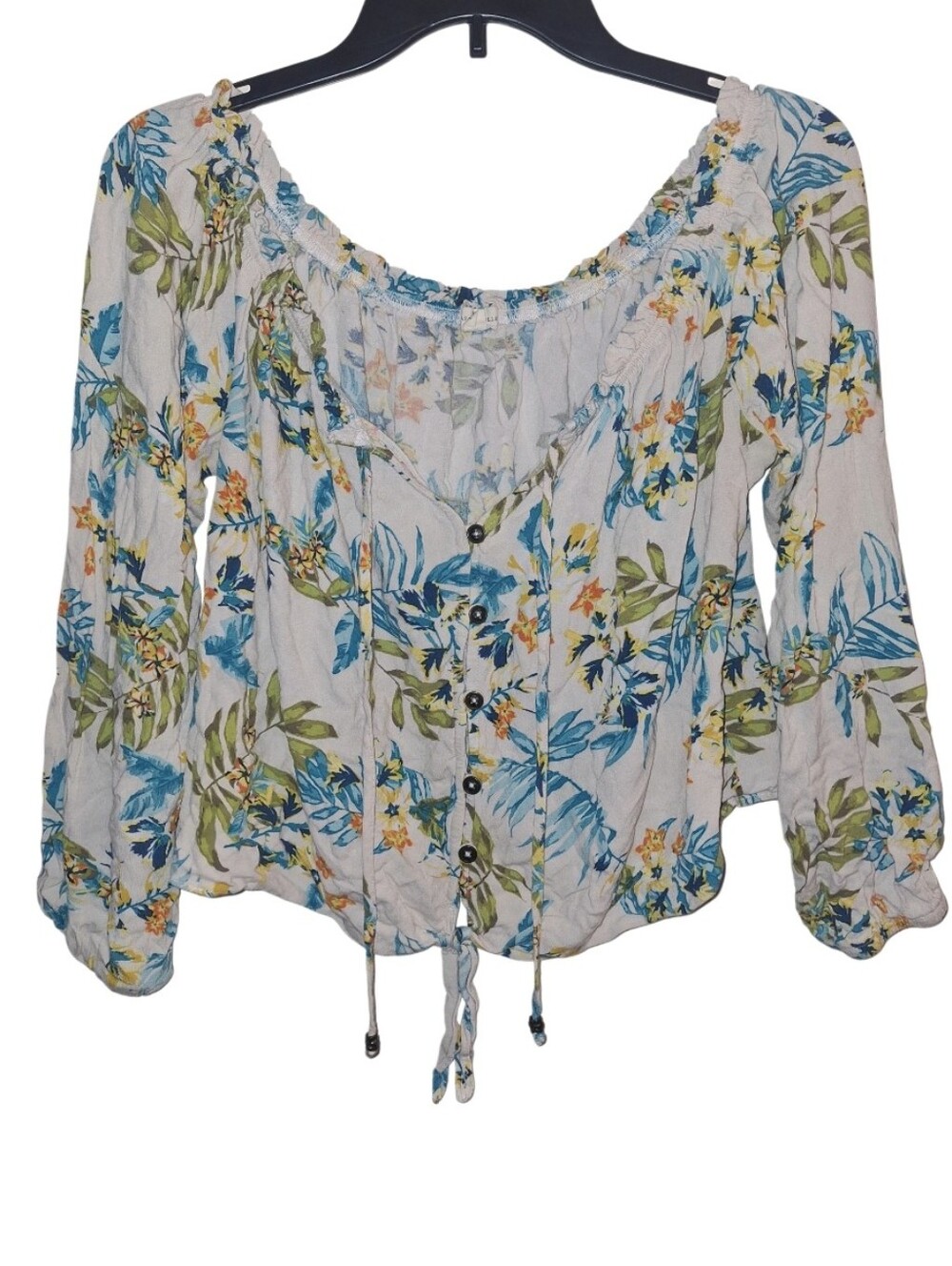 Mason & Belle Floral Tropical Beach Peasant Top Size Large